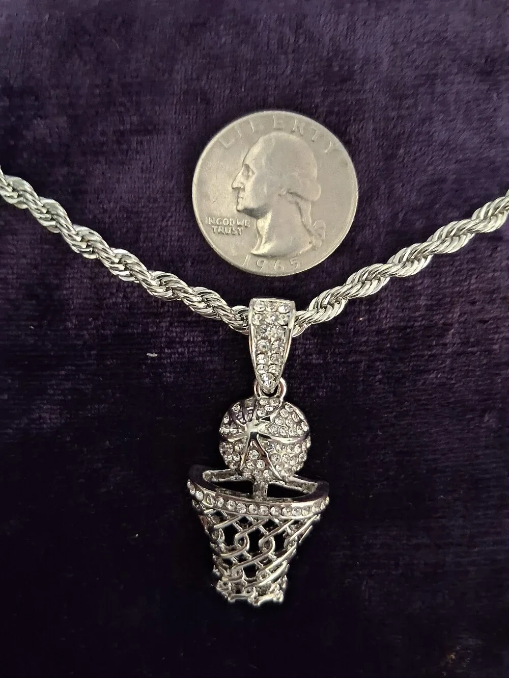 Silver-Tone Crystal Basketball Hoop Pendant Necklace - Women Jewelry